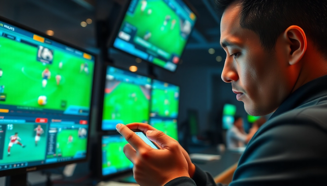 Bet on situs judi bola with excitement and engagement as a player uses a mobile device.