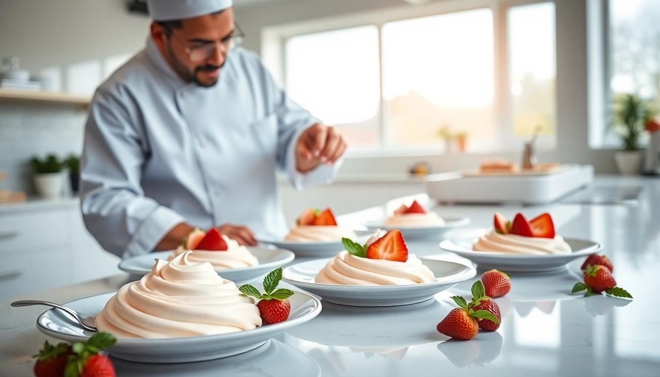 Bereid mousseline crème voor in een lichte keuken vol energie en creatieve presentatie.